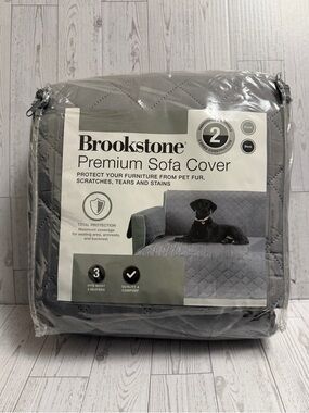 Brookstone Gray Quilted Sofa Protector Cover seating, backrest, armrest durable